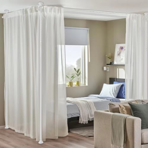Raumteiler Paraventgestell Gardinenstange ohne Vorhang, Flexibel Verstellbarer Paravent, Raumtrenner oder Gardinenstange,Sichtschutz für Wohnzimmer Schlafzimmer,B 280 cm x H 317 cm, Weiß