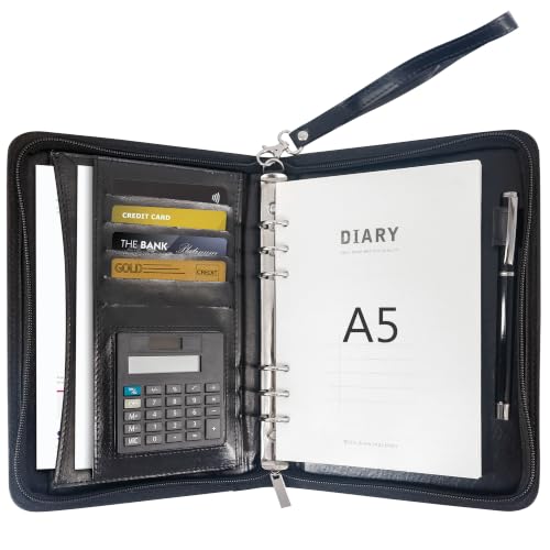 GraduationMall A5 Schreibmappe mit Ringbuch Reißverschluss Portfolio Klemmbrett Business Mappe Dokumentenmappe Organizer Schwarz