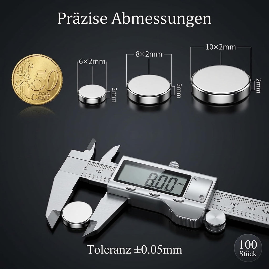 100 Stück Mini Neodym-Magnete,8X2mm Runde Starkmagnete mit starker Haftkraft – Ideal für Magnettafel, Whiteboard, Kühlschrank und Büro