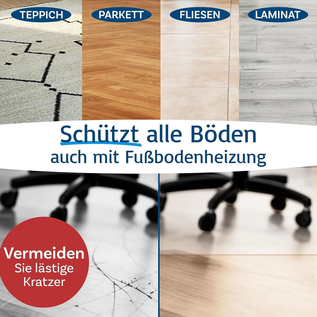 KARAT Bodenschutzmatte für Hartböden - Neo - Fußbodenschutz Schutzmatte Bürostuhl für Parkett Laminat Bodenmatte Bürostuhl - Stärke: 1,5 mm (Transparent, 90 x 120 cm)