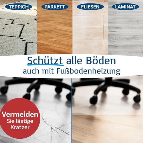 KARAT Bodenschutzmatte für Hartböden - Neo - Fußbodenschutz Schutzmatte Bürostuhl für Parkett Laminat Bodenmatte Bürostuhl - Stärke: 1,5 mm (Transparent, 90 x 120 cm)