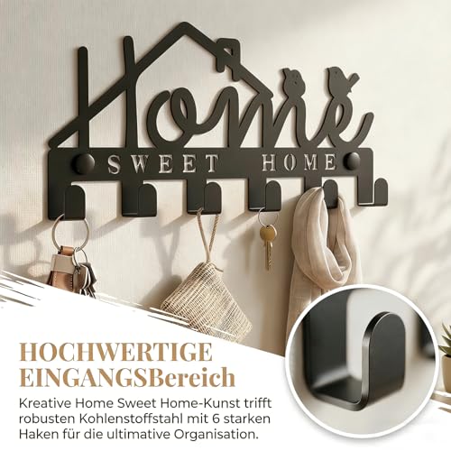 Schlüsselbrett mit 6 Haken, Schwarz Schlüsselhaken für die Wand