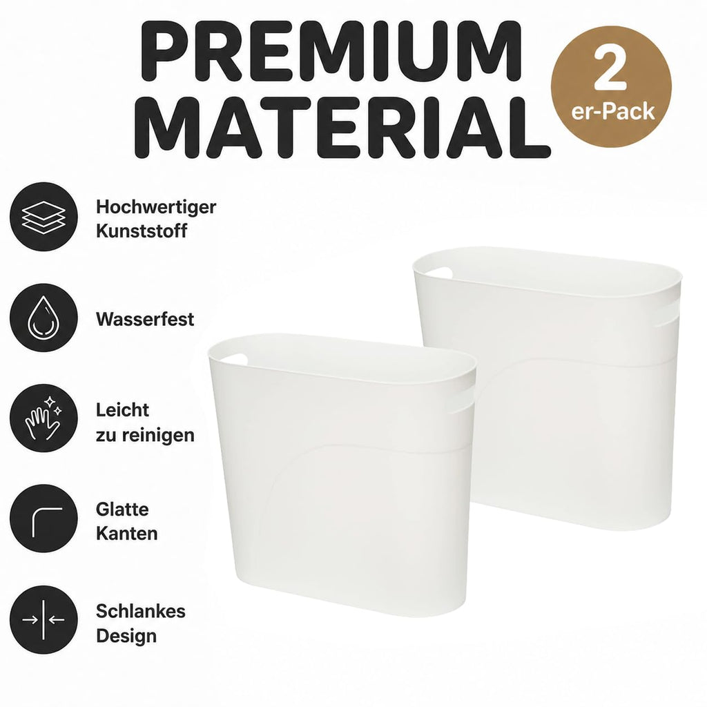 Caxmtu Mülleimer Papierkorb Abfalleimer Badezimmer Papiereimer Höhe 27 cm 10 L Schlanker Mülleimer mit Griff für Zuhause Küche Badezimmer Schlafzimmer Büro, aus Kunststoff, 2 Stück (Weiss)