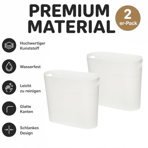 Caxmtu Mülleimer Papierkorb Abfalleimer Badezimmer Papiereimer Höhe 27 cm 10 L Schlanker Mülleimer mit Griff für Zuhause Küche Badezimmer Schlafzimmer Büro, aus Kunststoff, 2 Stück (Weiss)