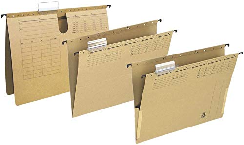 Q-Connect KF00554 Hängehefter/Hängemappen Für A4 Farbe: Braun/Natronkarton, Heftung aus 250g/qm / 25 Stück/Schwarzer Organisationsdruck/mit auswechselbaren Blanco-Schildchen/Blauer Engel