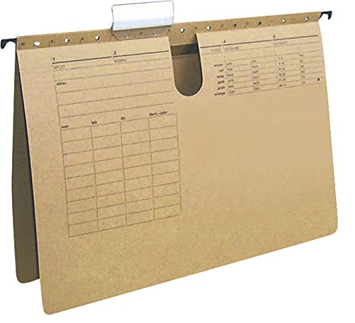 Q-Connect KF00554 Hängehefter/Hängemappen Für A4 Farbe: Braun/Natronkarton, Heftung aus 250g/qm / 25 Stück/Schwarzer Organisationsdruck/mit auswechselbaren Blanco-Schildchen/Blauer Engel