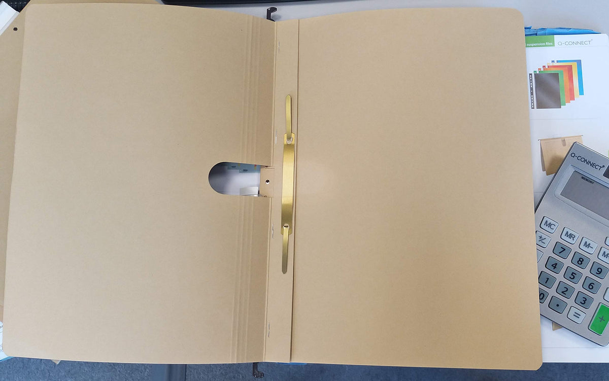 Q-Connect KF00554 Hängehefter/Hängemappen Für A4 Farbe: Braun/Natronkarton, Heftung aus 250g/qm / 25 Stück/Schwarzer Organisationsdruck/mit auswechselbaren Blanco-Schildchen/Blauer Engel