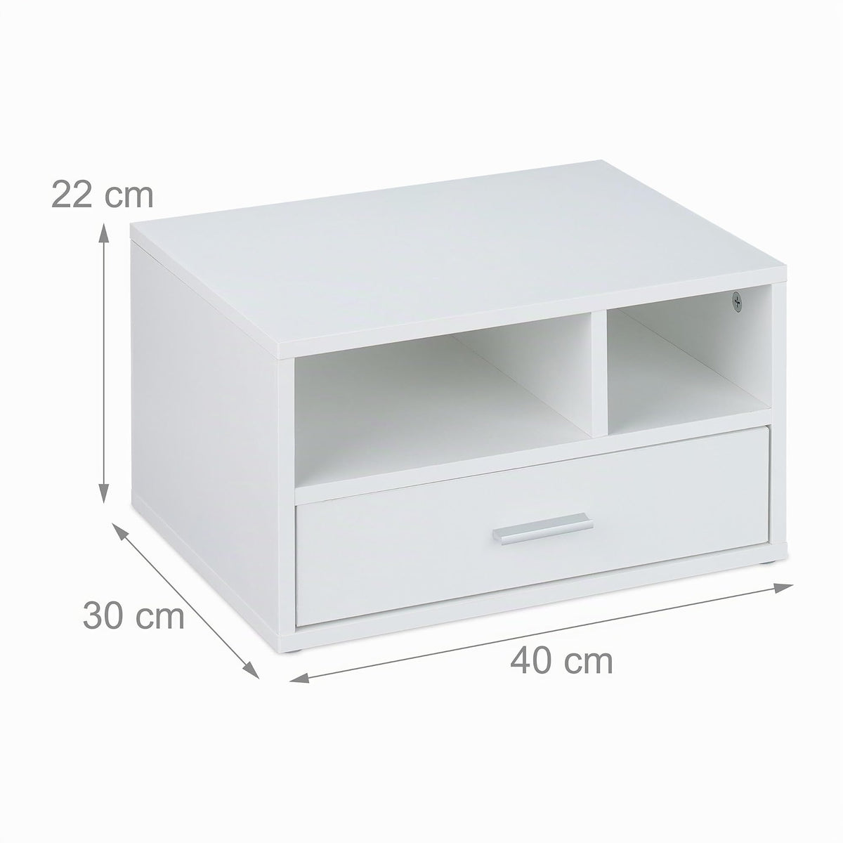 Relaxdays Druckerständer mit Schublade & 2 Fächern, Schreibtisch Regal für Drucker, Druckerhalter, HBT 22x40x30 cm, weiß