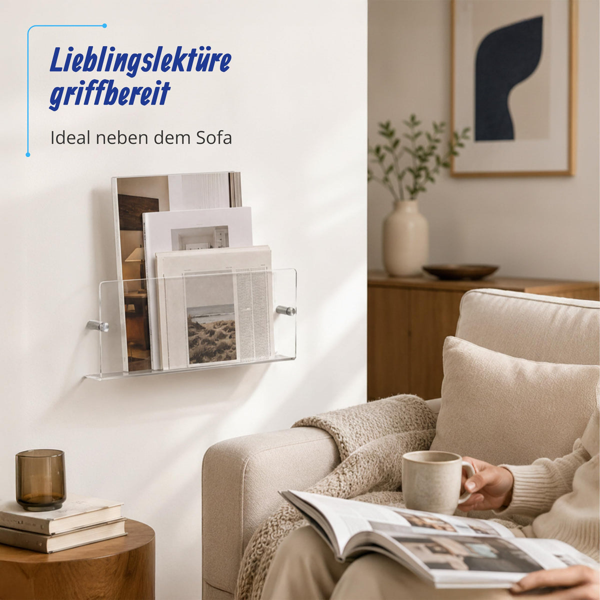 Relaxdays Zeitschriftenhalter Wand, 3er Set, Acryl, transparent