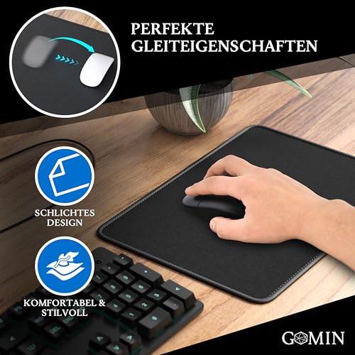 Gomin Mauspad 280 x 200 mm, Gaming Mousepad rutschfest und Wasserdicht, Ohne störendes Logo verbessert Präzision und Geschwindigkeit, Mouse Pad Klein ideal für Büro, Laptop und Gaming, Schwarz