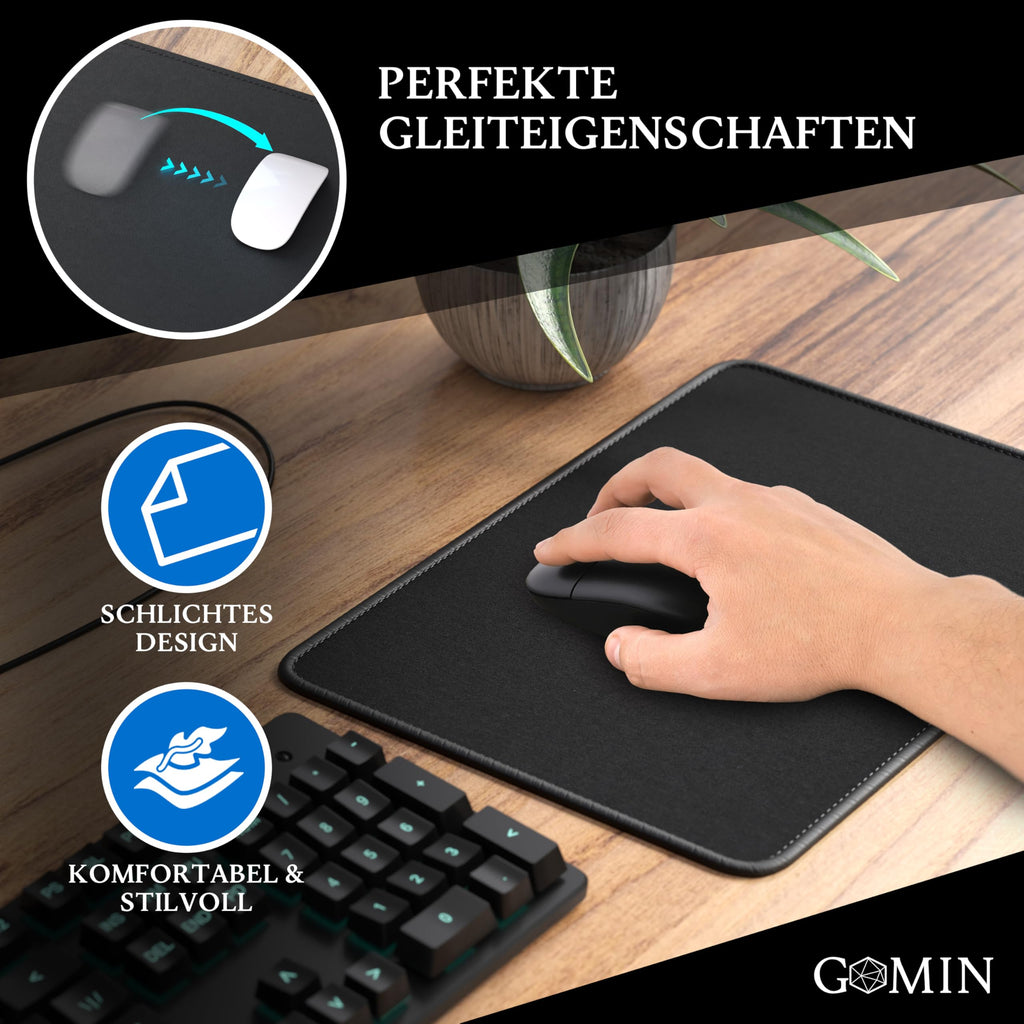 Gomin Mauspad 280 x 200 mm, Gaming Mousepad rutschfest und Wasserdicht, Ohne störendes Logo verbessert Präzision und Geschwindigkeit, Mouse Pad Klein ideal für Büro, Laptop und Gaming, Schwarz