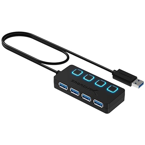 SABRENT USB Hub 3.2 Gen 1 mit Schaltern – 4 Port USB Verteiler mit LED Anzeige, 68CM Kabel, 5Gbps – USB Splitter für MacBook, iMac, Surface, Dell, PC, Laptop, PS5 – Plug & Play ohne Netzteil (HB-UM43)
