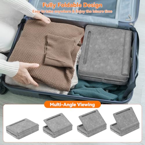 KDD Laptopkissen Schoß mit Aufbewahrung, Laptop Tisch für Bett/Sofa/Couch, Verstellbarer Laptop Unterlage mit Tablet-/ Handy Halter, Knietablett mit Kissen für Zuhause Büro Abreiten Reisen