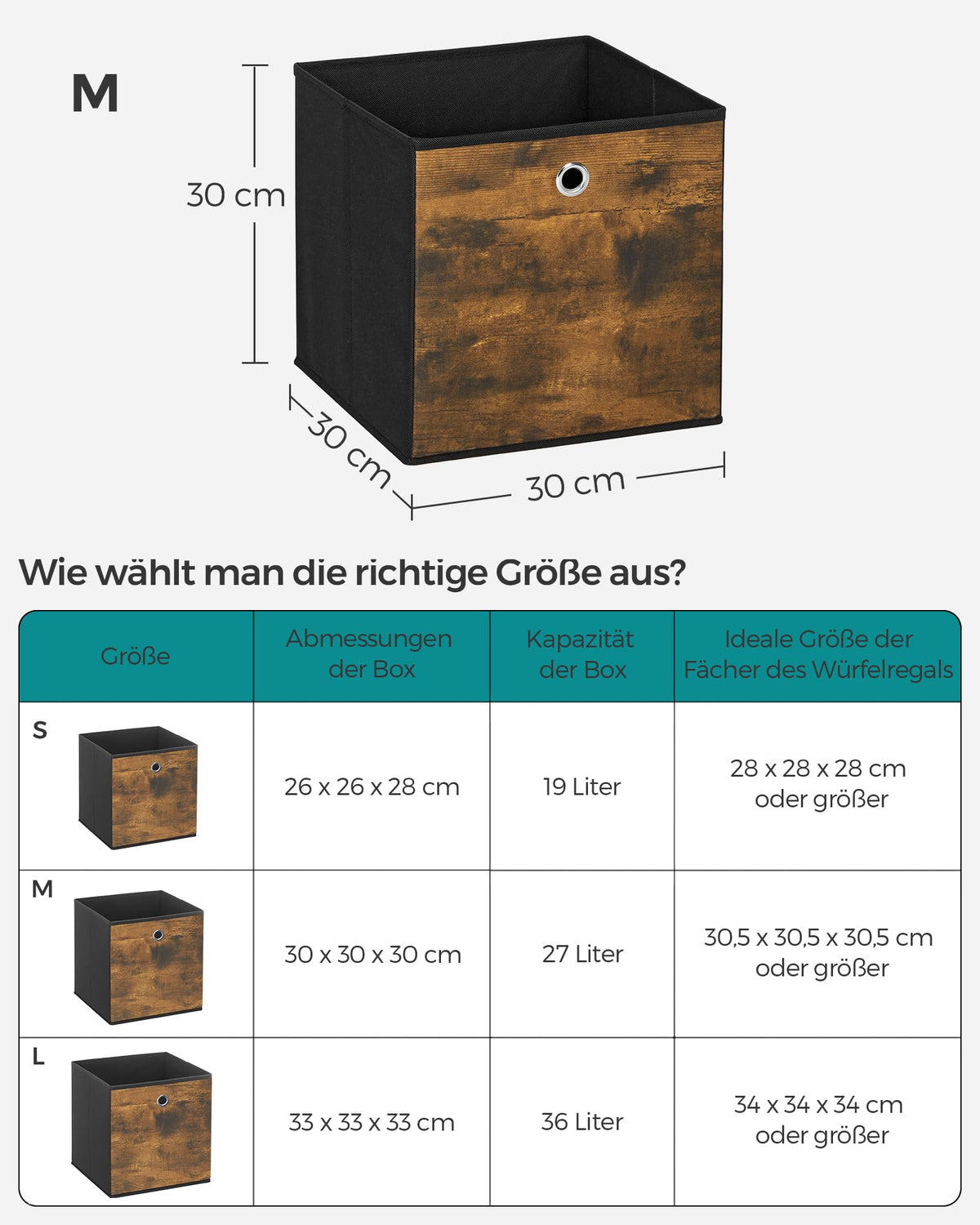 SONGMICS Aufbewahrungsbox 6er Set, Faltbox, 30 x 30 x 30 cm