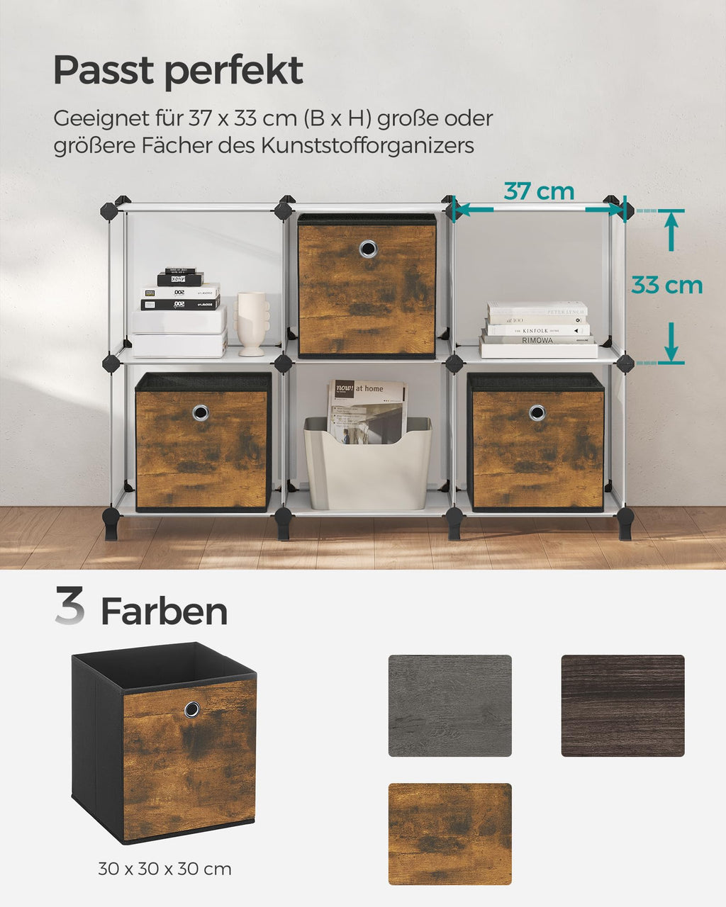 SONGMICS Aufbewahrungsbox 6er Set, Faltbox, 30 x 30 x 30 cm