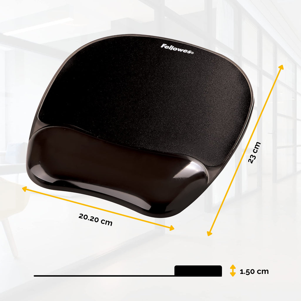 Fellowes Mauspad mit Handgelenkauflage Crystals - Mauspad mit Gelkissen - ergonomisches Mauspad - Gaming Mousepad - Handballenauflage - Farbe: schwarz