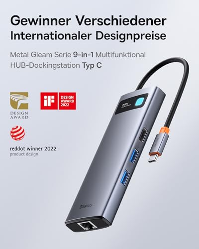 Baseus 9 in 1 Docking Station USB C 4K@120Hz [Chip-Upgrade], 2 HDMI 2 Monitore USB C Hub, 1000Mbp Ethernet, 100W PD,TF/SD, USB 3.0, Multiport Adapter für MacBook/Dell/HP/Surface/Lenovo & Mehr PC