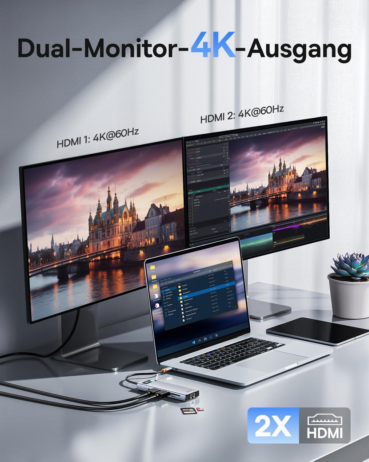 Baseus 9 in 1 Docking Station USB C 4K@120Hz [Chip-Upgrade], 2 HDMI 2 Monitore USB C Hub, 1000Mbp Ethernet, 100W PD,TF/SD, USB 3.0, Multiport Adapter für MacBook/Dell/HP/Surface/Lenovo & Mehr PC