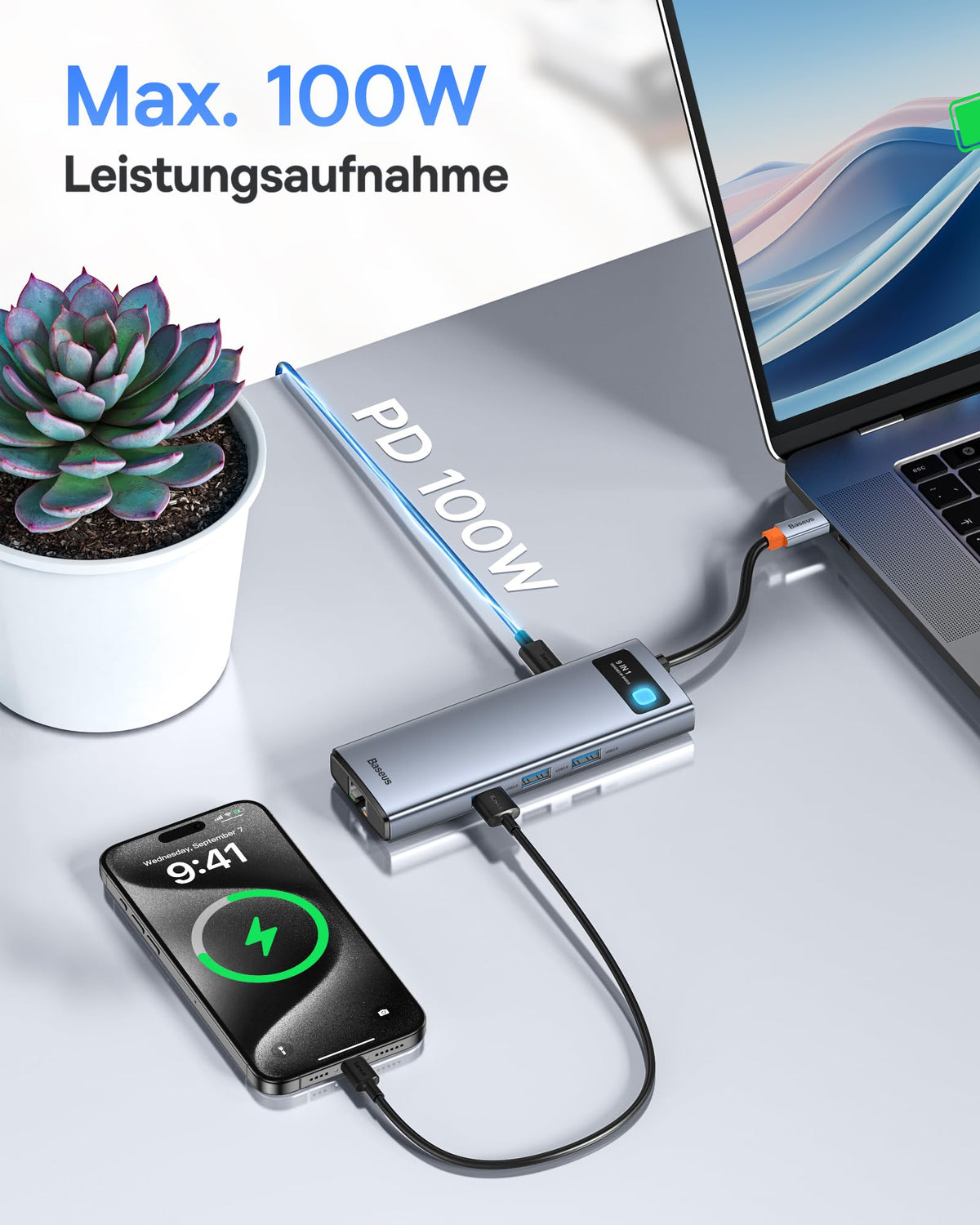 Baseus 9 in 1 Docking Station USB C 4K@120Hz [Chip-Upgrade], 2 HDMI 2 Monitore USB C Hub, 1000Mbp Ethernet, 100W PD,TF/SD, USB 3.0, Multiport Adapter für MacBook/Dell/HP/Surface/Lenovo & Mehr PC