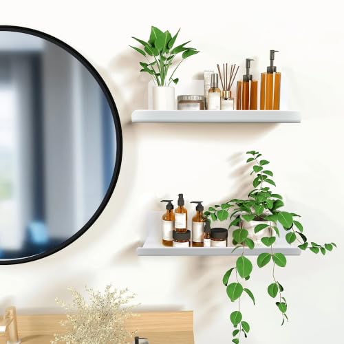 SHEPIN 3er Set Wandregal Ohne Bohren Weiß Schweberegal, 30cm Regal Ohne Bohren aus Acryl Badezimmer Regal Zum Kleben, Wall Shelf Bilderleiste Bücherregal Kleberegal Bad Selbstklebend