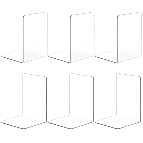 6 Stück Buchstütze Acryl Buchstützen für Regale, Transparente Buchhalter, Klarer Buchständer Bücherstützen, Book Ends Bookends für Schlafzimmer Büro Bibliothek Schule Zubehör Dekoration