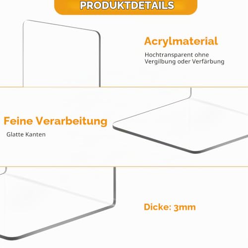 6 Stück Buchstütze Acryl Buchstützen für Regale, Transparente Buchhalter, Klarer Buchständer Bücherstützen, Book Ends Bookends für Schlafzimmer Büro Bibliothek Schule Zubehör Dekoration