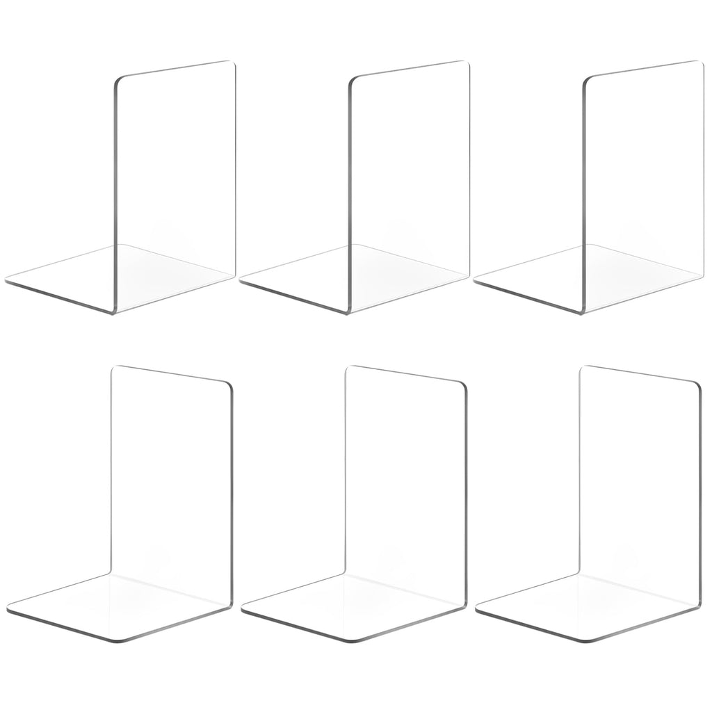 6 Stück Buchstütze Acryl Buchstützen für Regale, Transparente Buchhalter, Klarer Buchständer Bücherstützen, Book Ends Bookends für Schlafzimmer Büro Bibliothek Schule Zubehör Dekoration