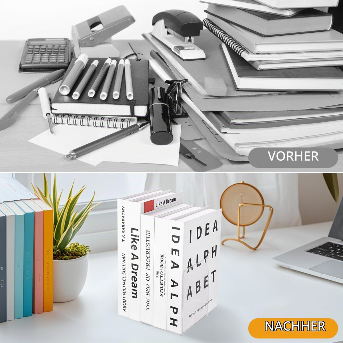 6 Stück Buchstütze Acryl Buchstützen für Regale, Transparente Buchhalter, Klarer Buchständer Bücherstützen, Book Ends Bookends für Schlafzimmer Büro Bibliothek Schule Zubehör Dekoration