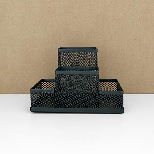 D.RECT Stiftehalter Schreibtisch - Büro Organizer aus Metall - Tisch Organizer, Schreibtischorganizer - Büroablage mit Zettelhalter Mesh, 103x154x103mm Schwarz