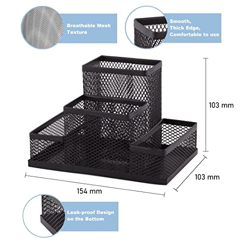 D.RECT Stiftehalter Schreibtisch - Büro Organizer aus Metall - Tisch Organizer, Schreibtischorganizer - Büroablage mit Zettelhalter Mesh, 103x154x103mm Schwarz