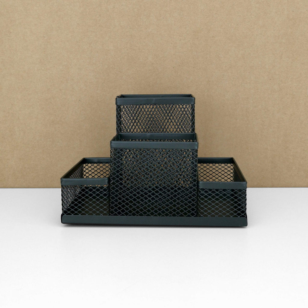 D.RECT Stiftehalter Schreibtisch - Büro Organizer aus Metall - Tisch Organizer, Schreibtischorganizer - Büroablage mit Zettelhalter Mesh, 103x154x103mm Schwarz
