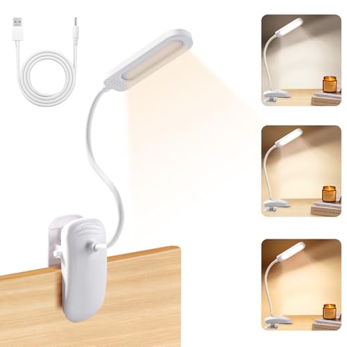 Diboniur Leselampe Bett, Klemmlampe Bett mit Touch Dimmbar, 3 Farben und dimmbar, 360° flexible Klemmleuchte für Studium und Arbeit, Clip-on, USB-Anschluss