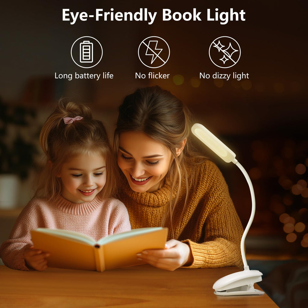 Diboniur Leselampe Bett, Klemmlampe Bett mit Touch Dimmbar, 3 Farben und dimmbar, 360° flexible Klemmleuchte für Studium und Arbeit, Clip-on, USB-Anschluss
