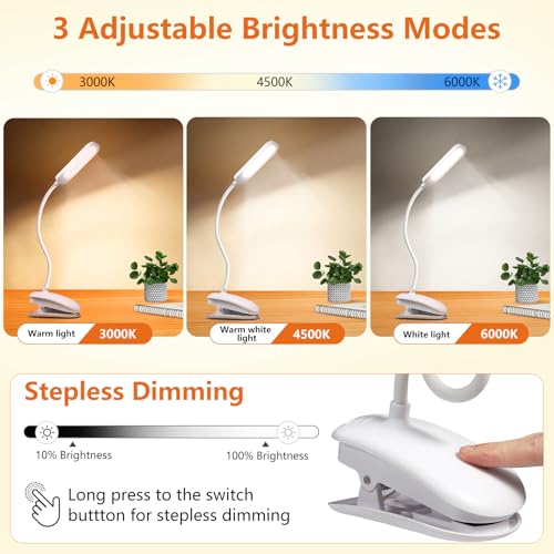 Diboniur Leselampe Bett, Klemmlampe Bett mit Touch Dimmbar, 3 Farben und dimmbar, 360° flexible Klemmleuchte für Studium und Arbeit, Clip-on, USB-Anschluss