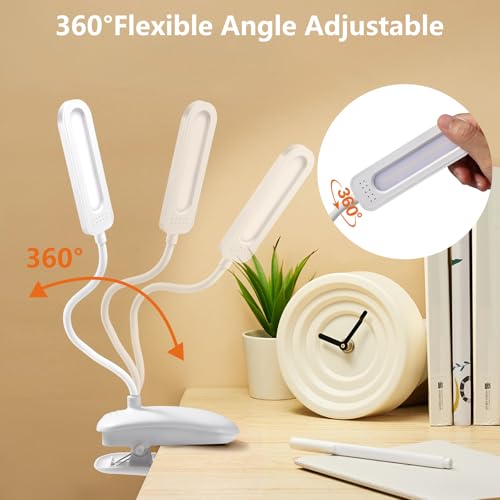 Diboniur Leselampe Bett, Klemmlampe Bett mit Touch Dimmbar, 3 Farben und dimmbar, 360° flexible Klemmleuchte für Studium und Arbeit, Clip-on, USB-Anschluss