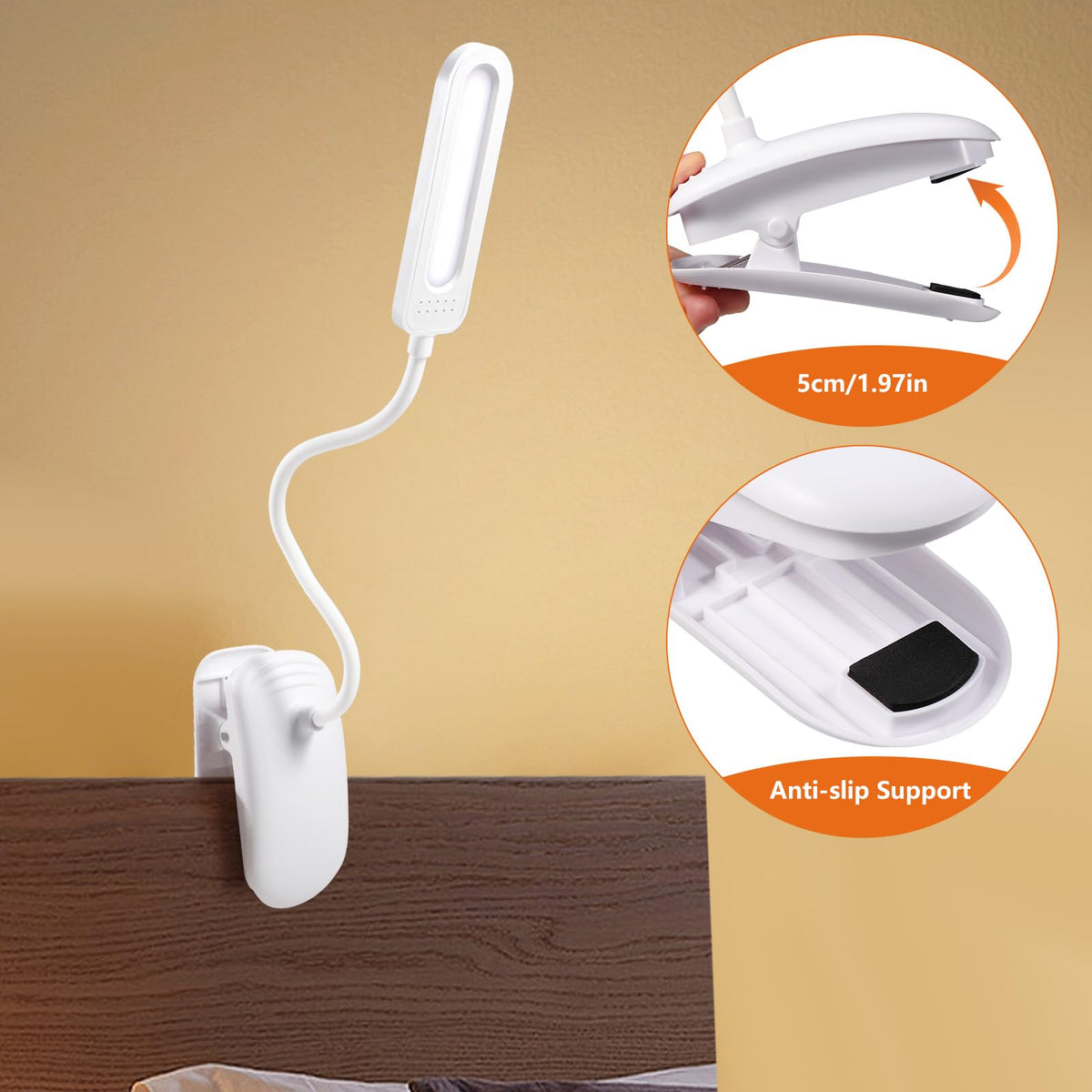 Diboniur Leselampe Bett, Klemmlampe Bett mit Touch Dimmbar, 3 Farben und dimmbar, 360° flexible Klemmleuchte für Studium und Arbeit, Clip-on, USB-Anschluss