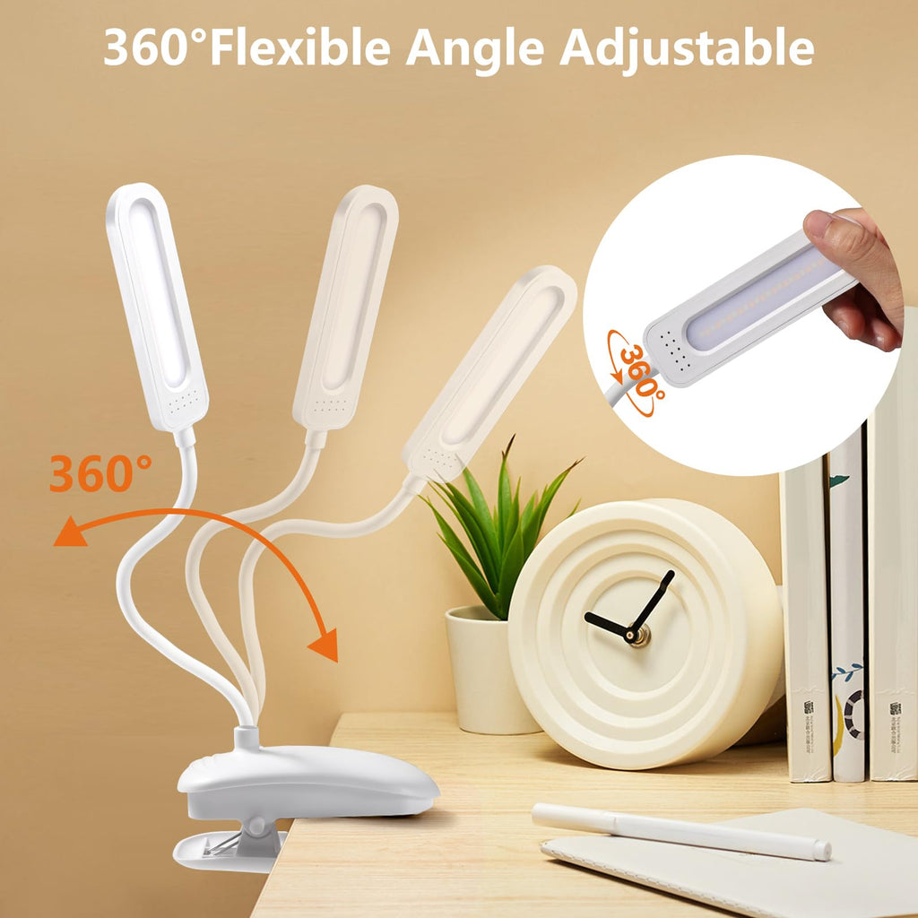 Diboniur Leselampe Bett, Klemmlampe Bett mit Touch Dimmbar, 3 Farben und dimmbar, 360° flexible Klemmleuchte für Studium und Arbeit, Clip-on, USB-Anschluss