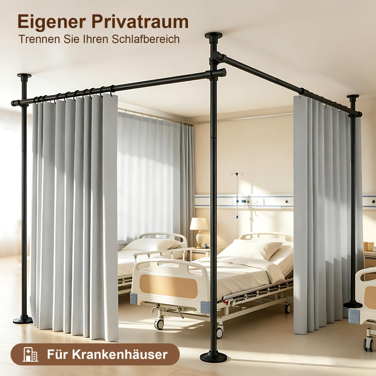 Raumteiler ohne Bohren, Raumtrenner 122–305 cm H, 77–354 cm B, Raumteiler Paraventgestell Gardinenstange, Verstellbarer Paravent Ohne Vorhang für Wohnzimmer, Schlafzimmer oder Büro, Schwarz