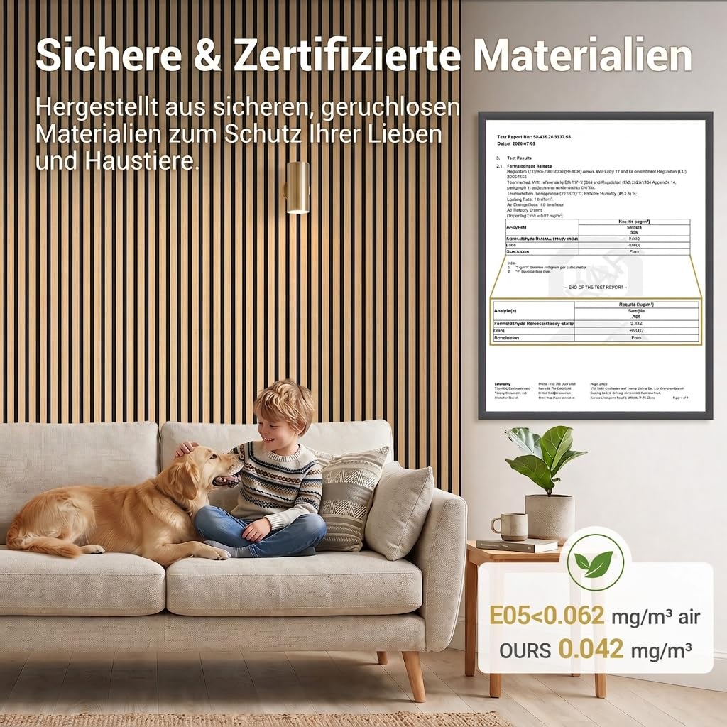 TONOR Akustikpaneele holz, 6 Stück 240 x 20cm -2,88m² Wandpaneele holz Holzpaneele wand als Schallschutzplatten, Wanddekoration aus Holzlamellen Schalldämmung, für Studio, Wohnzimmer, Büro, Teak