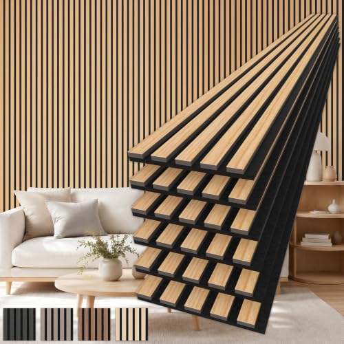 TONOR Akustikpaneele holz, 6 Stück 240 x 20cm -2,88m² Wandpaneele holz Holzpaneele wand als Schallschutzplatten, Wanddekoration aus Holzlamellen Schalldämmung, für Studio, Wohnzimmer, Büro, Teak