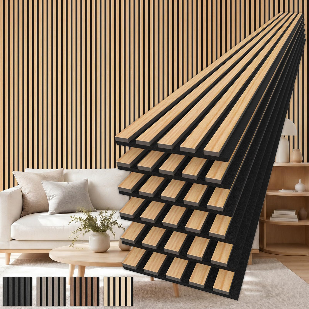 TONOR Akustikpaneele holz, 6 Stück 240 x 20cm -2,88m² Wandpaneele holz Holzpaneele wand als Schallschutzplatten, Wanddekoration aus Holzlamellen Schalldämmung, für Studio, Wohnzimmer, Büro, Teak