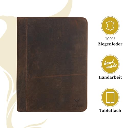 Hörner Rom Dokumentenmappe A4 Leder Braun, Konferenzmappe mit Reißverschluss, Schreibmappe Echtleder für Tablet und Dokumente, Business Geschenk