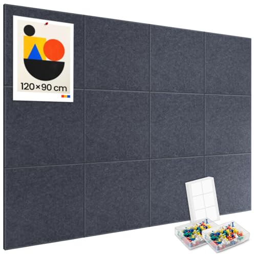 Filz Pinnwand 120 x 90 cm, 12 Pack Pinnwand Kork Alternative für Wand, Dekorative Vision Board Fotowand Pin Board Memoboard mit 60 Stück Pinnnadeln für Büro, Küche, Schule (Deep Gray)