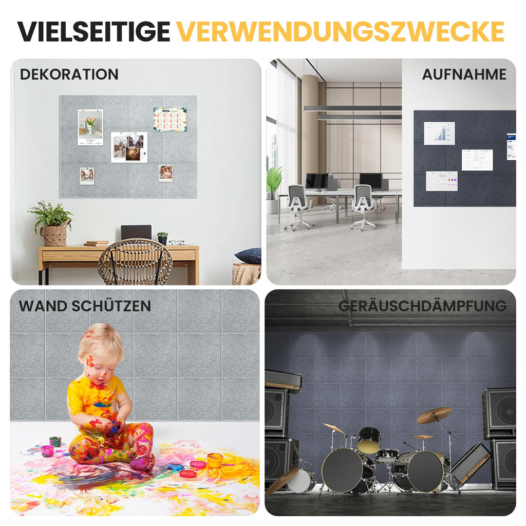 Filz Pinnwand 120 x 90 cm, 12 Pack Pinnwand Kork Alternative für Wand, Dekorative Vision Board Fotowand Pin Board Memoboard mit 60 Stück Pinnnadeln für Büro, Küche, Schule (Deep Gray)