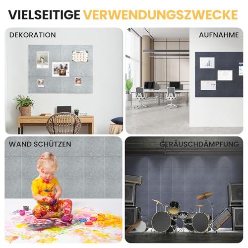 Filz Pinnwand 120 x 90 cm, 12 Pack Pinnwand Kork Alternative für Wand, Dekorative Vision Board Fotowand Pin Board Memoboard mit 60 Stück Pinnnadeln für Büro, Küche, Schule (Deep Gray)
