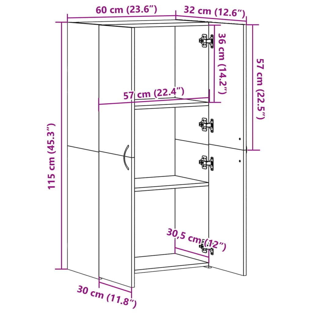 Aktenschrank Weiß Holzwerkstoff 60x32x115 cm mit Zwei Türen, Büroschrank für Archivierung und Ordnung, abschließbar, vielseitig für Büro, Arbeitszimmer und Homeoffice geeignet