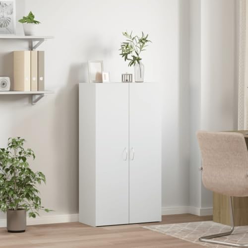 Aktenschrank Weiß Holzwerkstoff 60x32x115 cm mit Zwei Türen, Büroschrank für Archivierung und Ordnung, abschließbar, vielseitig für Büro, Arbeitszimmer und Homeoffice geeignet