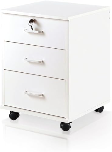 TUKAILAI Rollcontainer Abschließbar mit 3 Schubladen, Aktenschrank, Weiß