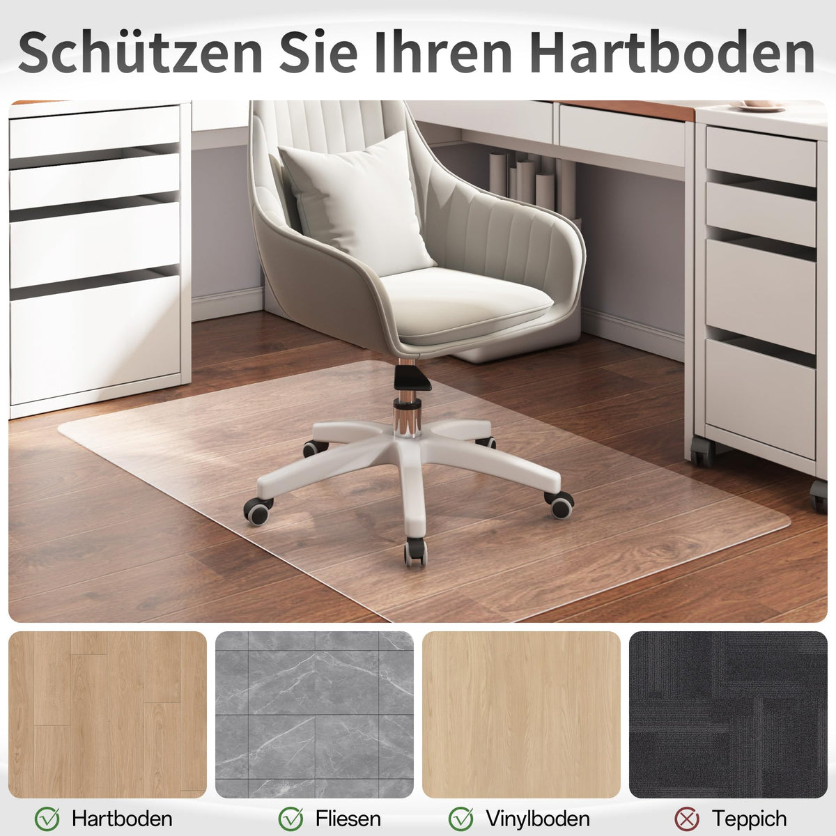 Bodenschutzmatte Bürostuhl, 75×120cm transparent Schreibtischstuhlunterlage