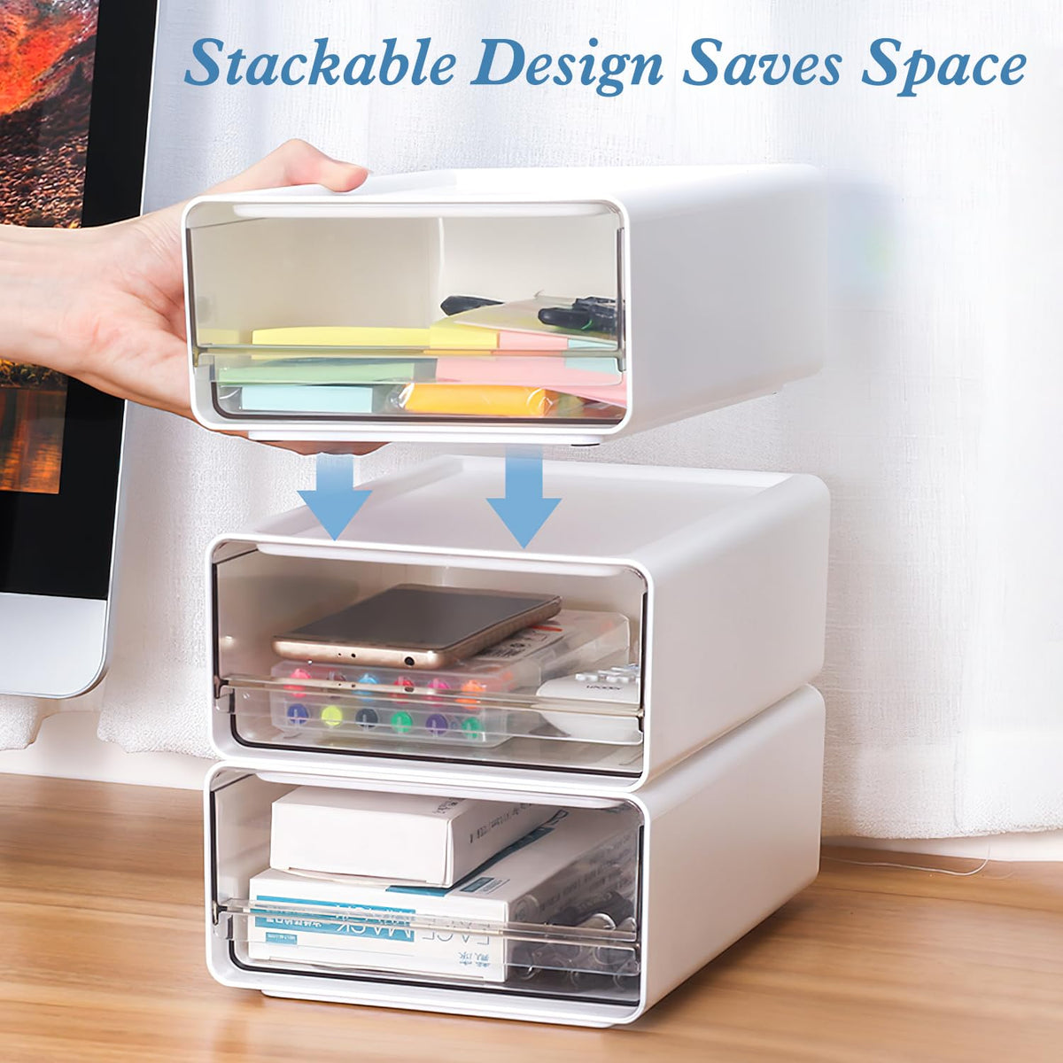 Organizer mit Schubladen Acryl 3 Stück, Schreibtisch Organizer A5